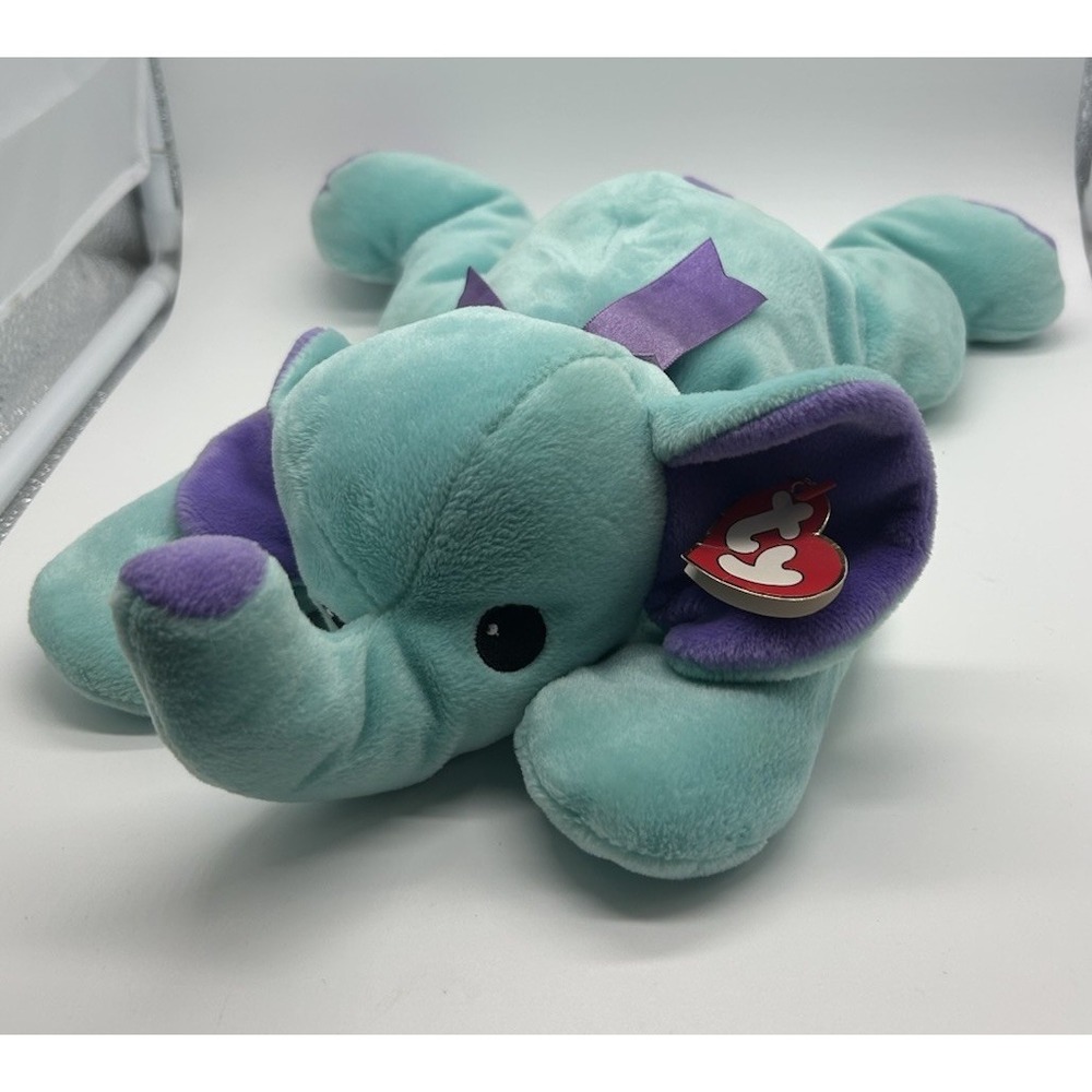 1998 Ty Pillow Pals Squirt Elephant Stuffed Animal Plush Blue Purple Trunk Up